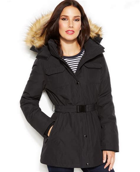 michael michael kors faux fur trimmed hood belted coat|MICHAEL Michael Kors Women's Shine Belted Faux.